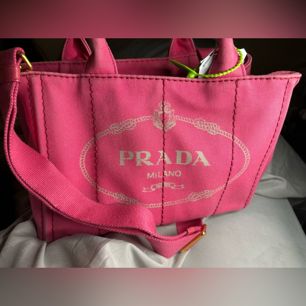 Prada Canapa Hand Bag and with Crossbody Strap in Pink